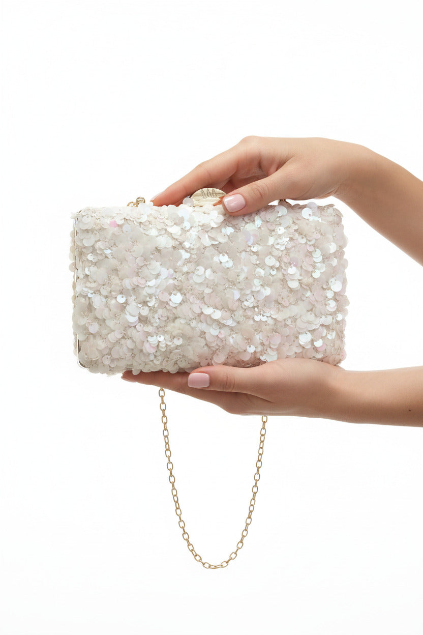 Bolso de fiesta con lentejuelas color nacar
