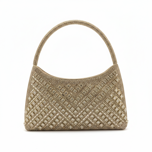 Bolso joya dorado con strass - vista frontal