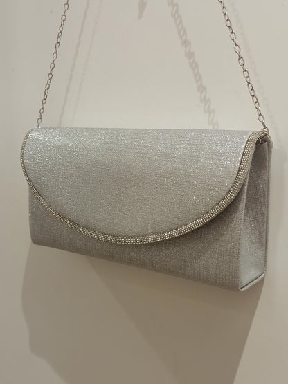 Bolso de fiesta plata con ribete de brillantes