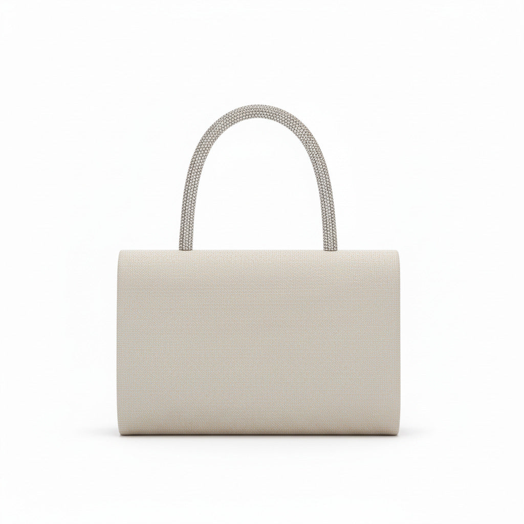 bolso de fiesta de mano color plata claro espalda