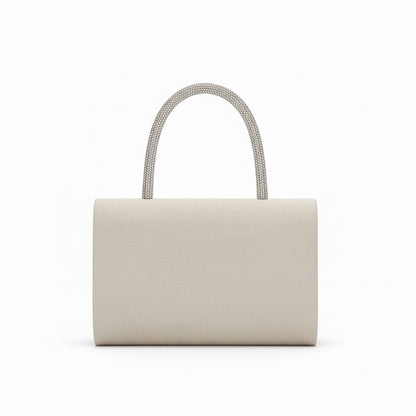 bolso de fiesta de mano color plata claro espalda