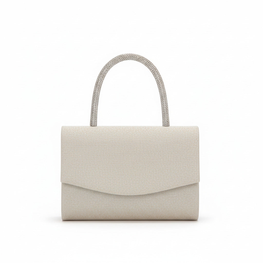 bolso de fiesta de mano color plata claro