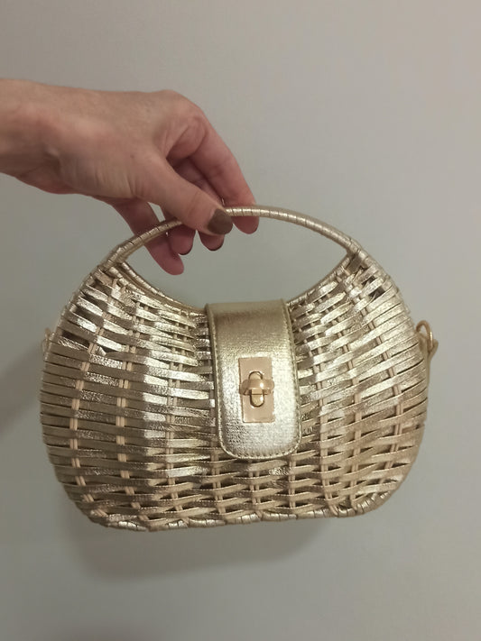 bolso de fiesta dorado de yute