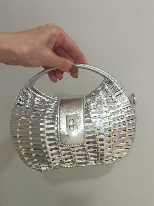 bolso de fiesta de yute plateado