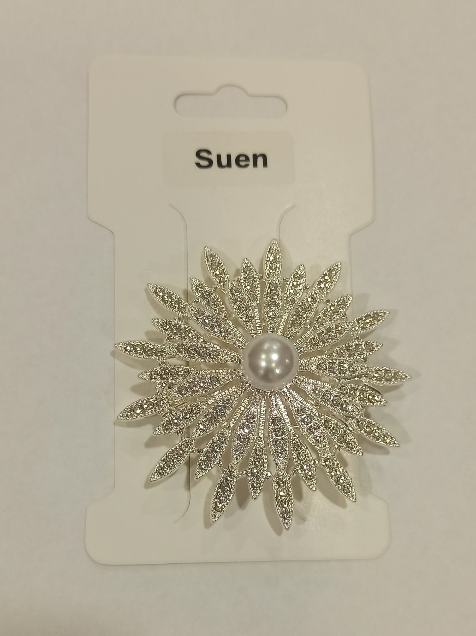 broche fiesta plata con perla y brillos suen