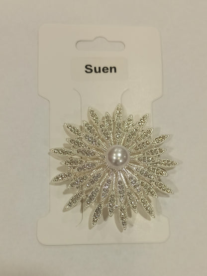 broche fiesta plata con perla y brillos suen