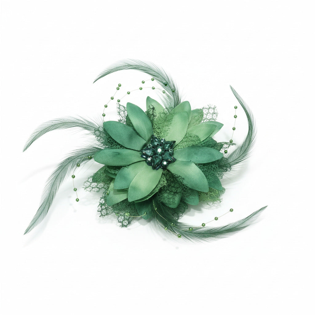 broche de flor verde del vestido de fiesta largo con manga verde