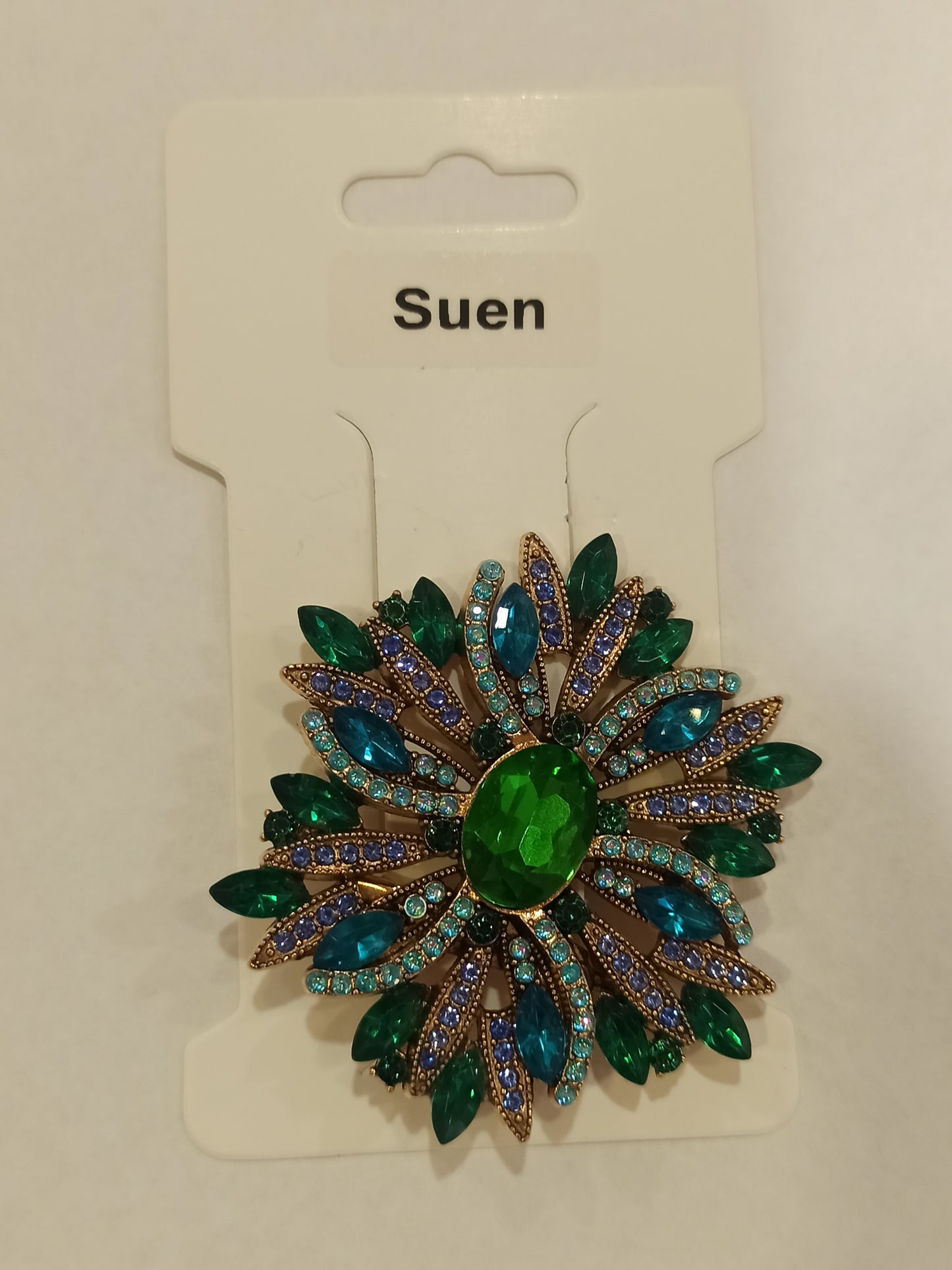 broche dorado de fiesta verde de pedreria para vestidos de fiesta