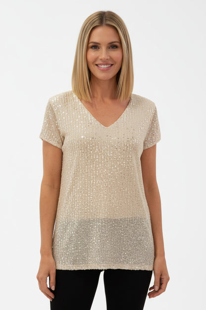 Camiseta manga corta de lentejuelas dorada Dorado U (38 40)