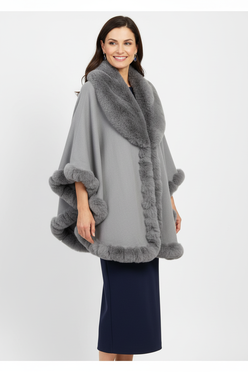  capa gris de pashmina con pelo