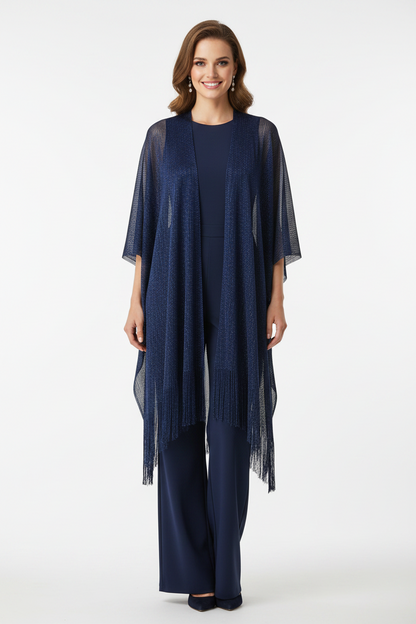 kimono azul marino con flecos y brillo