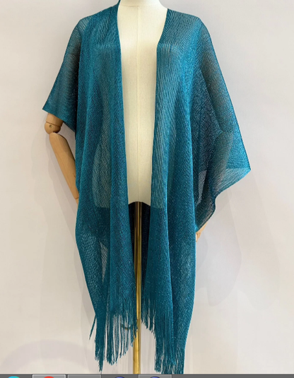 Capa kimono de malla con flecos - Verde turquesa