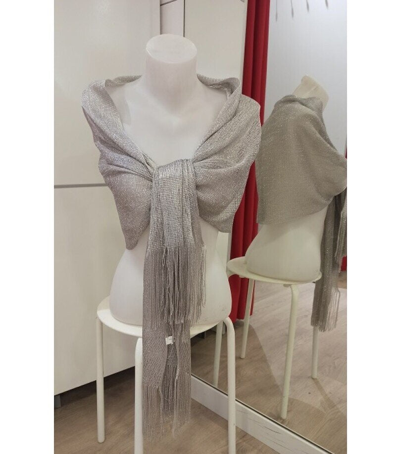 Chal de Fiesta con Flecos Plateado