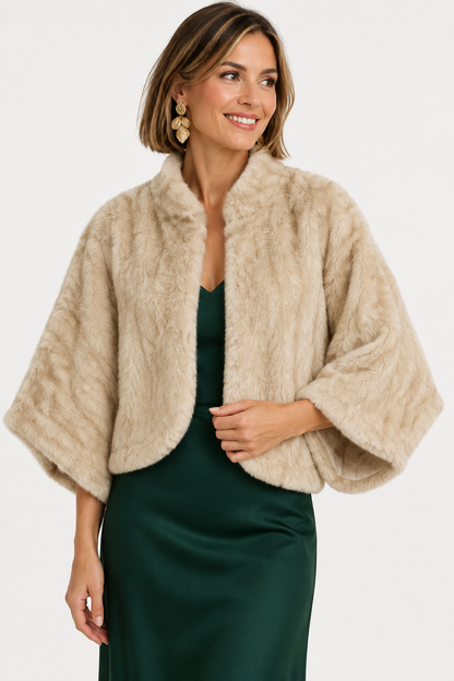  chaqueta corta de pelo sintético beige par invitada
