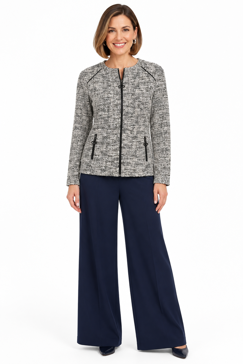 Chaqueta jaspeada con cremallera cerrada  vista frontal