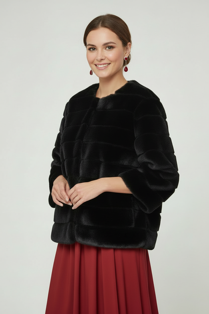 chaqueta de pelo negra para fiesta