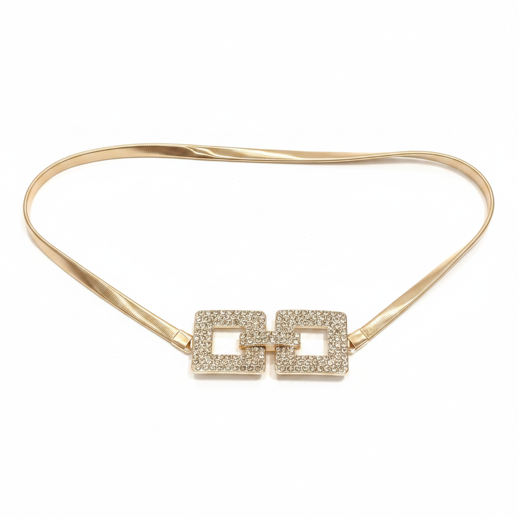 cinturón con hebilla de strass dorado