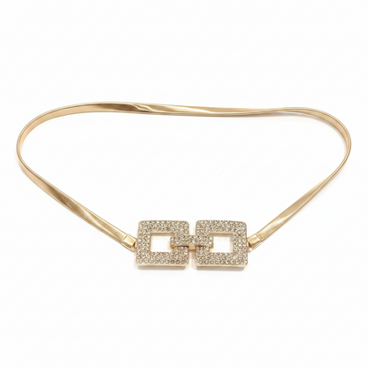 cinturón con hebilla de strass dorado