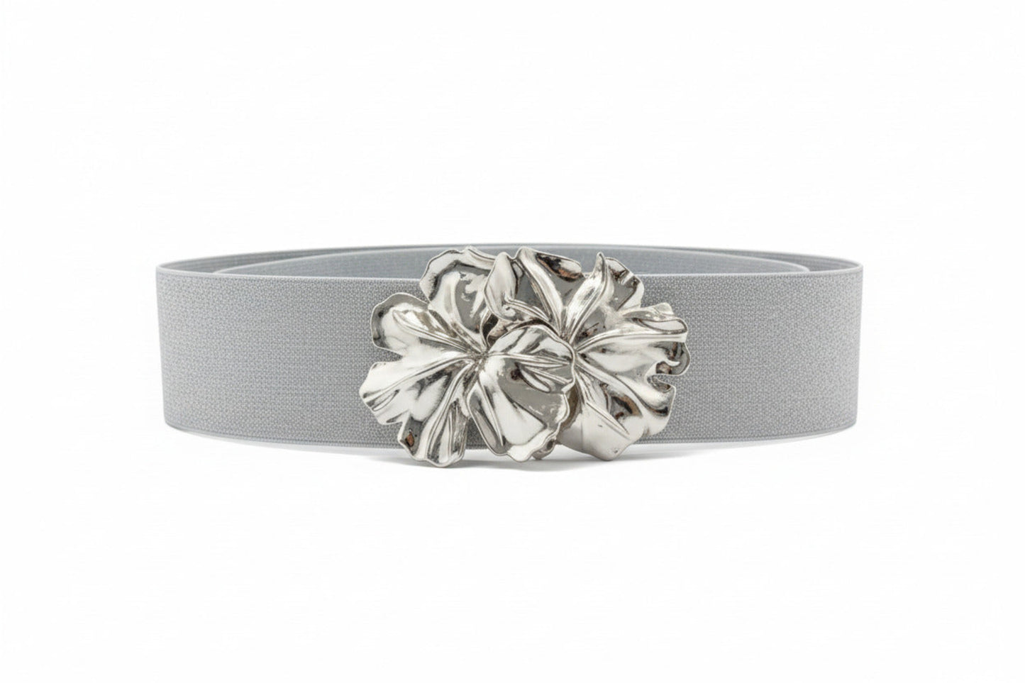 Cinturón de Fiesta Ancho Plata con Flor para Invitada Boda