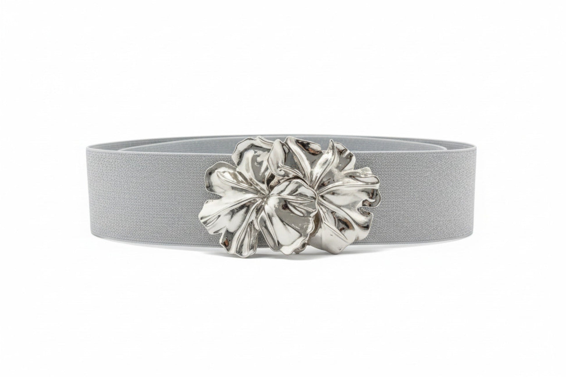 Cinturón de Fiesta Ancho Plata con Flor para Invitada Boda