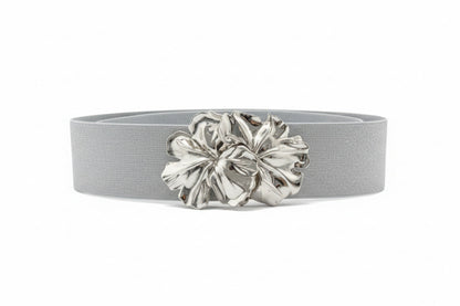 Cinturón de Fiesta Ancho Plata con Flor para Invitada Boda
