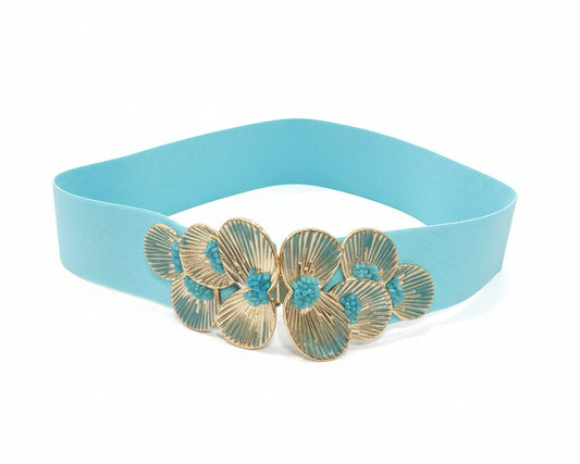 Cinturón de Fiesta para Invitada Ancho Azul Celeste con Pétalos 