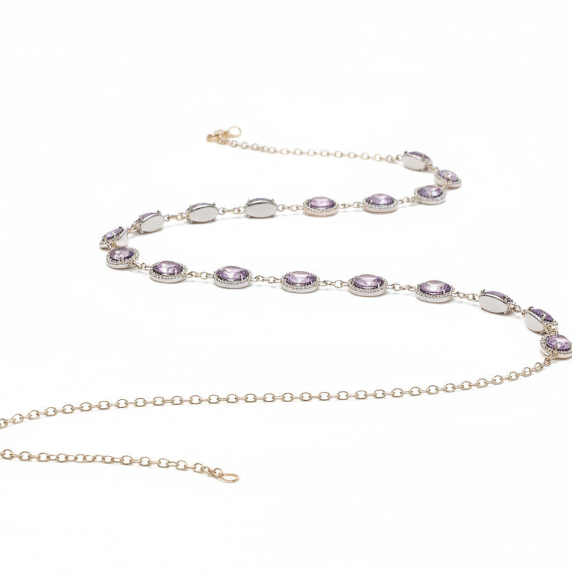 Cinturón  de fiesta con cadena dorado y pedrería lila para Eventos