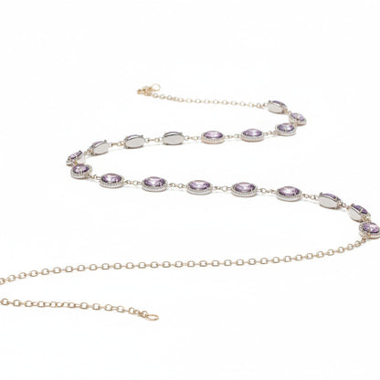 Cinturón  de fiesta con cadena dorado y pedrería lila para Eventos