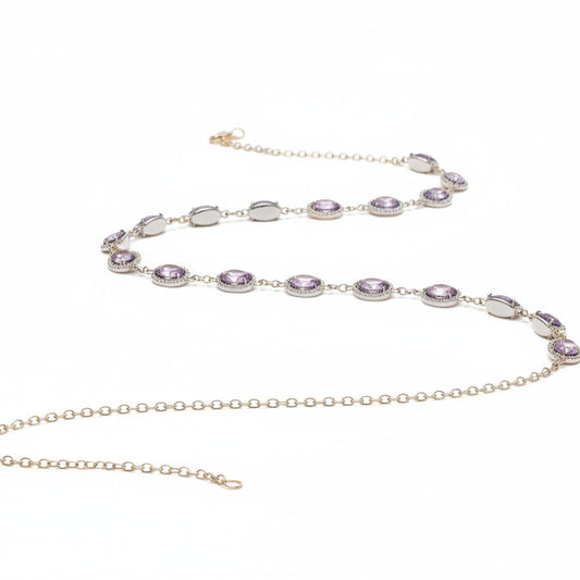 Cinturón  de fiesta con cadena dorado y pedrería lila para Eventos