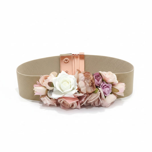 Cinturón de Fiesta Ancho con Flores Dorado para Invitada a  Boda