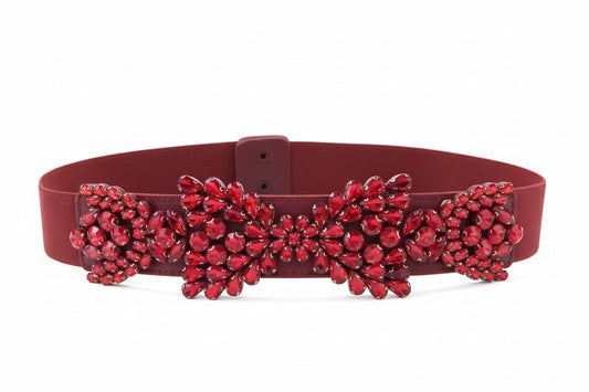 Cinturón de Fiesta con Pedrería Cinturón de Fiesta con Pedrería Granate Elástico para Vestidos de Boda y Noche