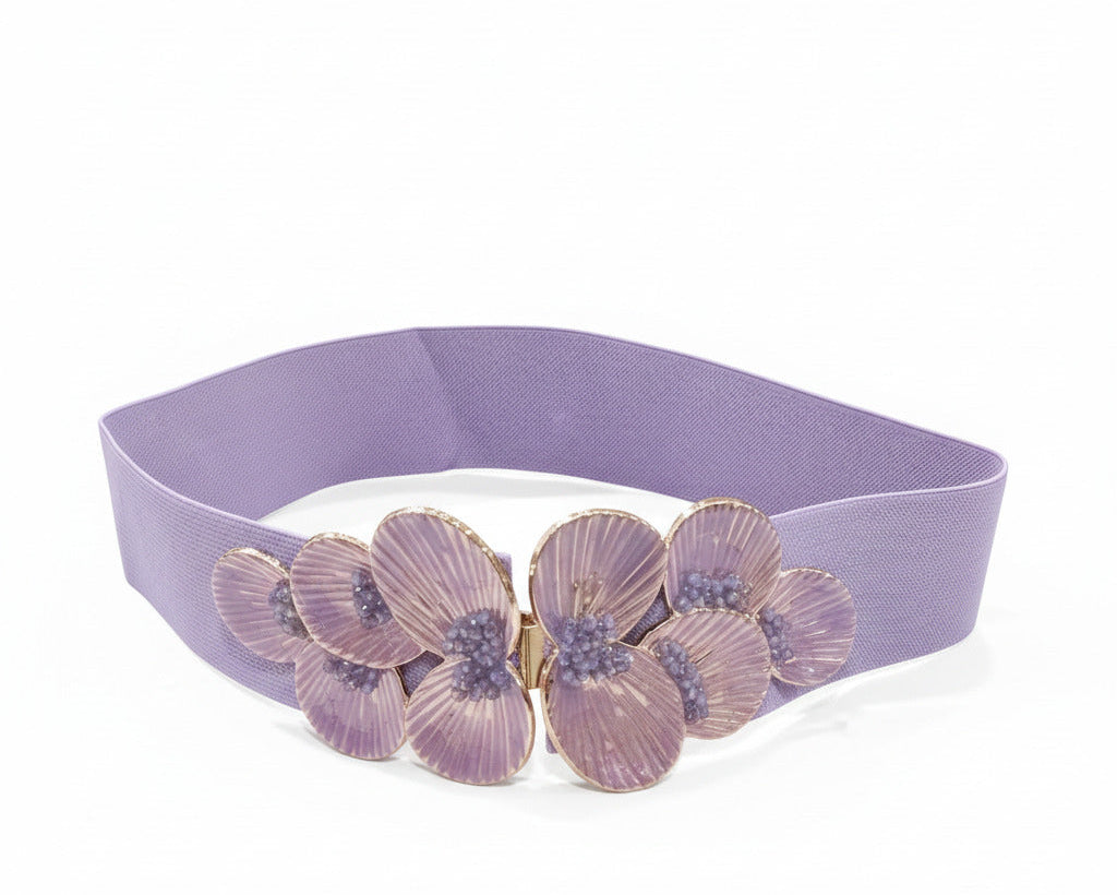 Cinturón de Fiesta para Invitada Ancho Lila con Pétalos 
