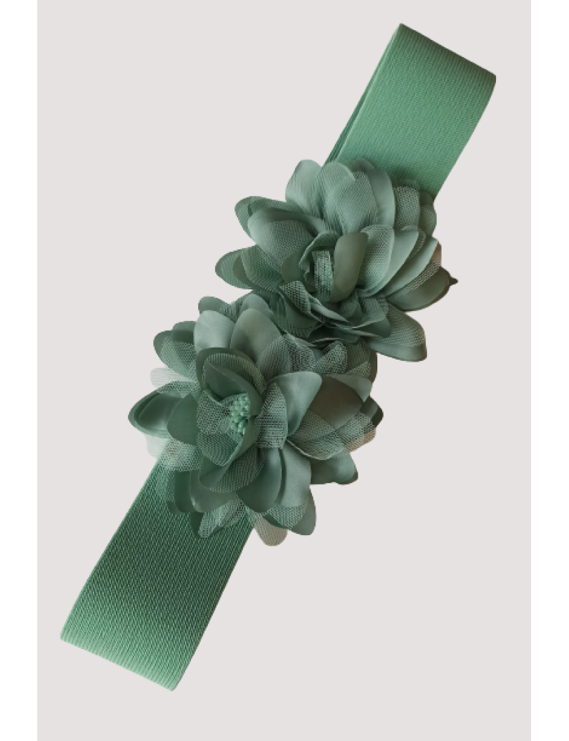 Cinturón de fiesta verde con flores