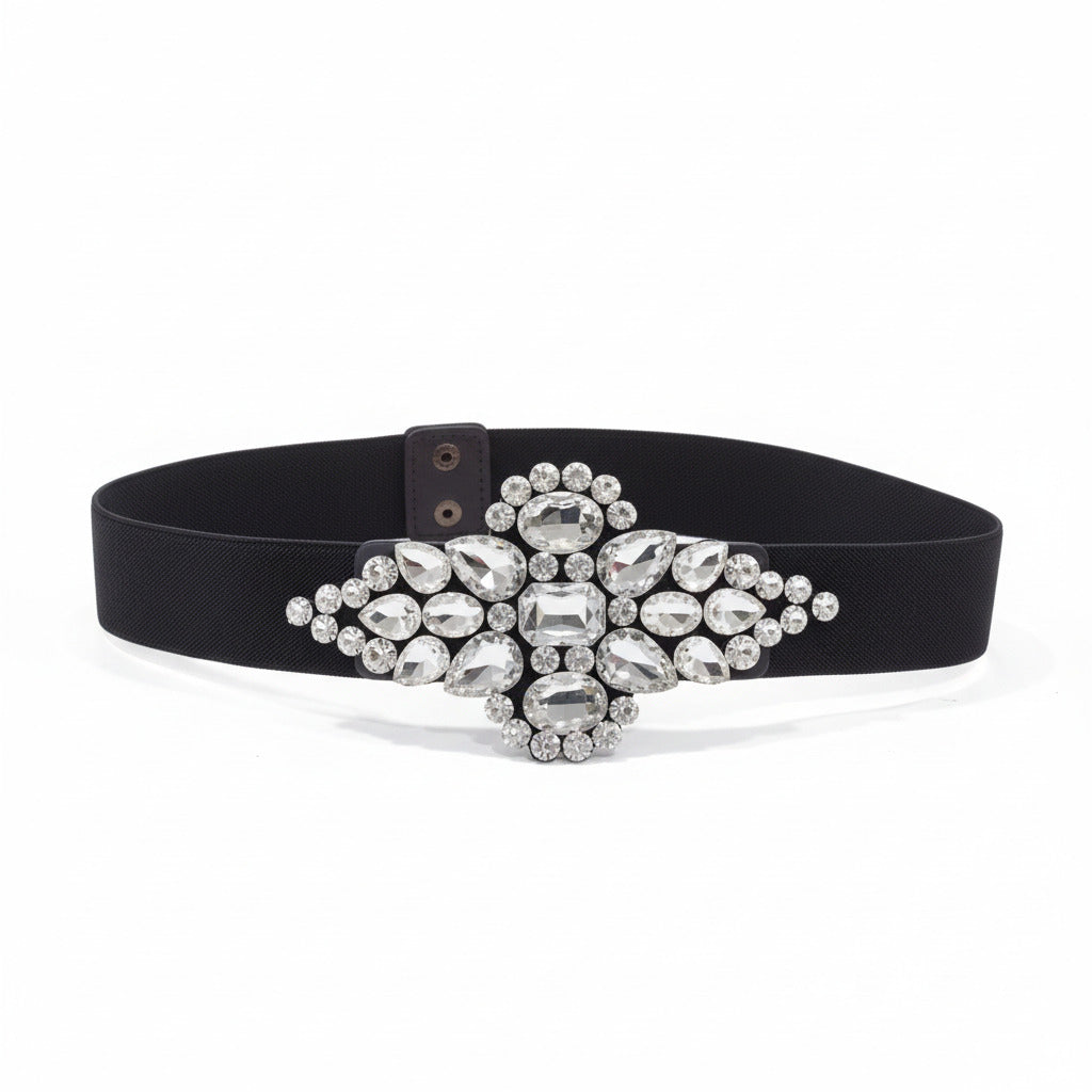 Cinturón de fiesta para vestidos de noche negro con pedrería plata 