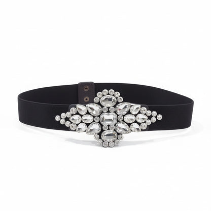 Cinturón de fiesta para vestidos de noche negro con pedrería plata 