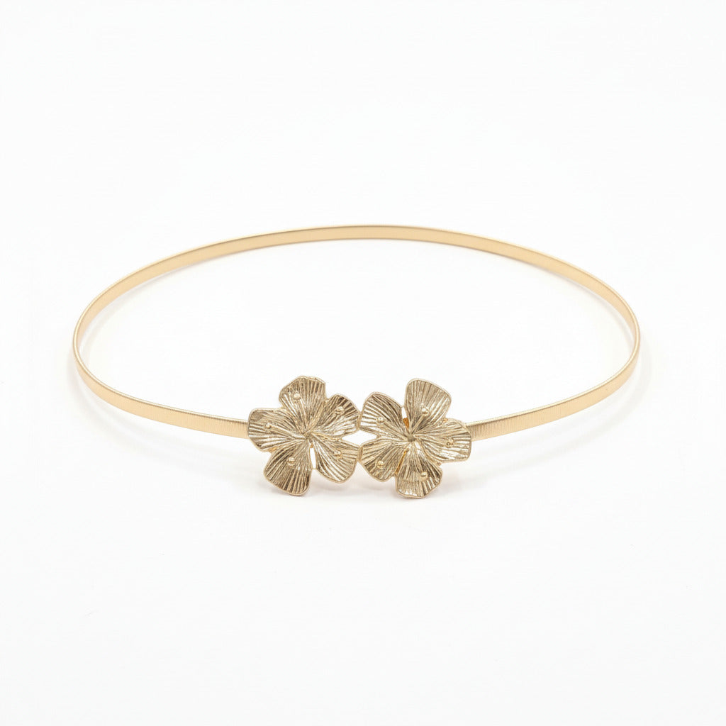 Cinturón Elástico Dorado con Flores - Cierre Frontal Elegante Dorado
