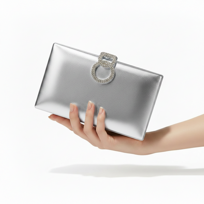 bolso plata clutch de fiesta con hebilla de brillos