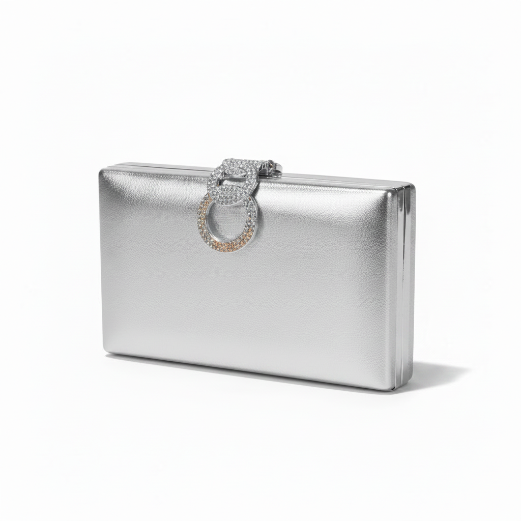 bolso plata de fiesta con hebilla de brillos