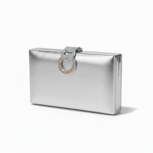 bolso plata de fiesta con hebilla de brillos