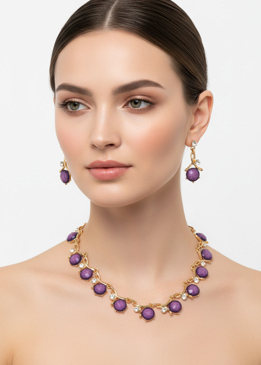 Conjunto de Bisutería Morado - Collar y Pendientes de Fiesta Morado