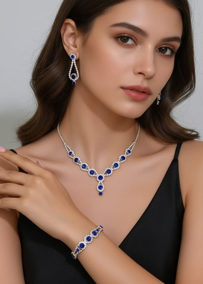 Conjunto de Bisutería de Fiesta con Pedrería Azul Azul
