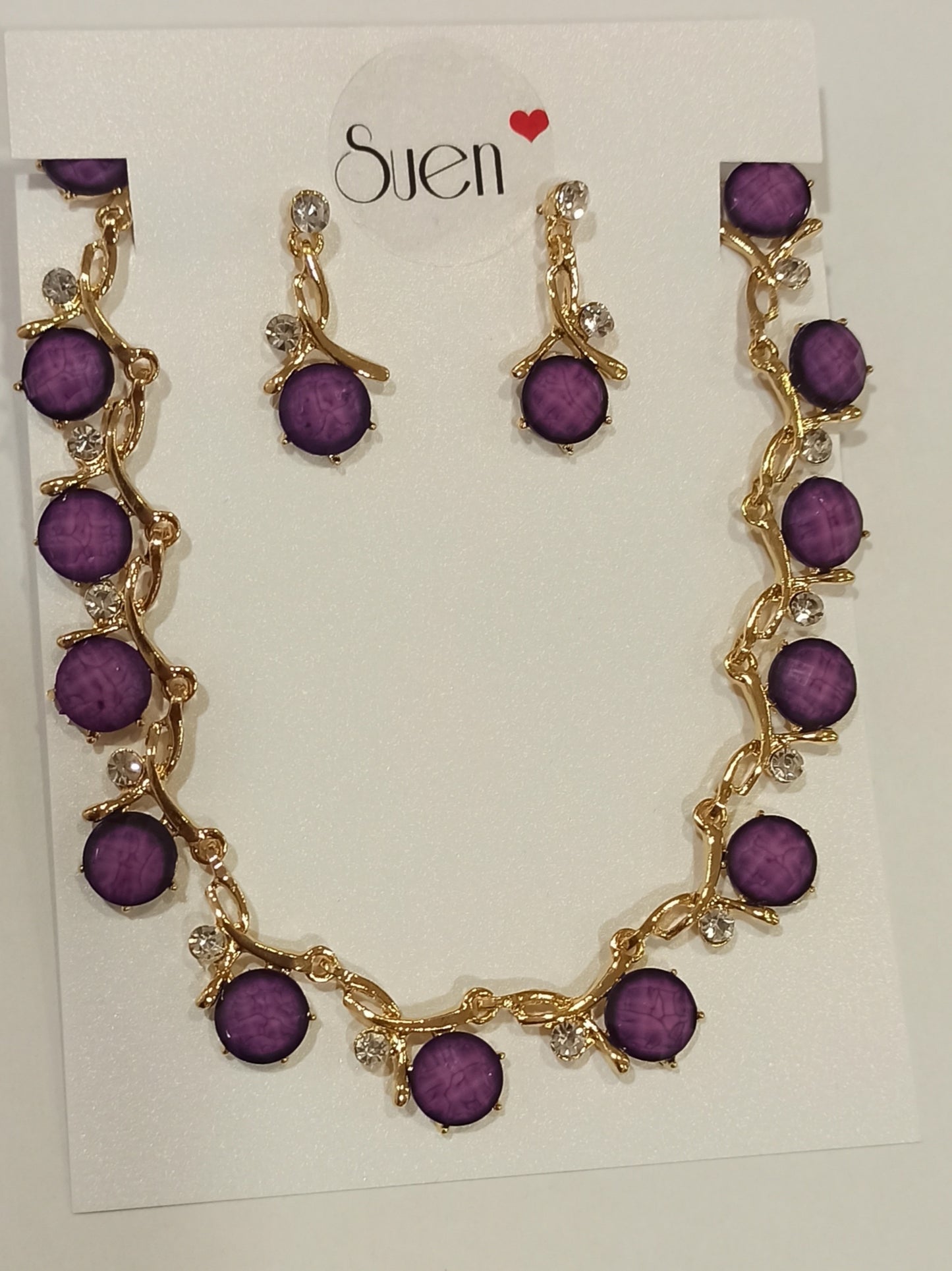 Conjunto de Bisutería Morado - Collar y Pendientes de Fiesta