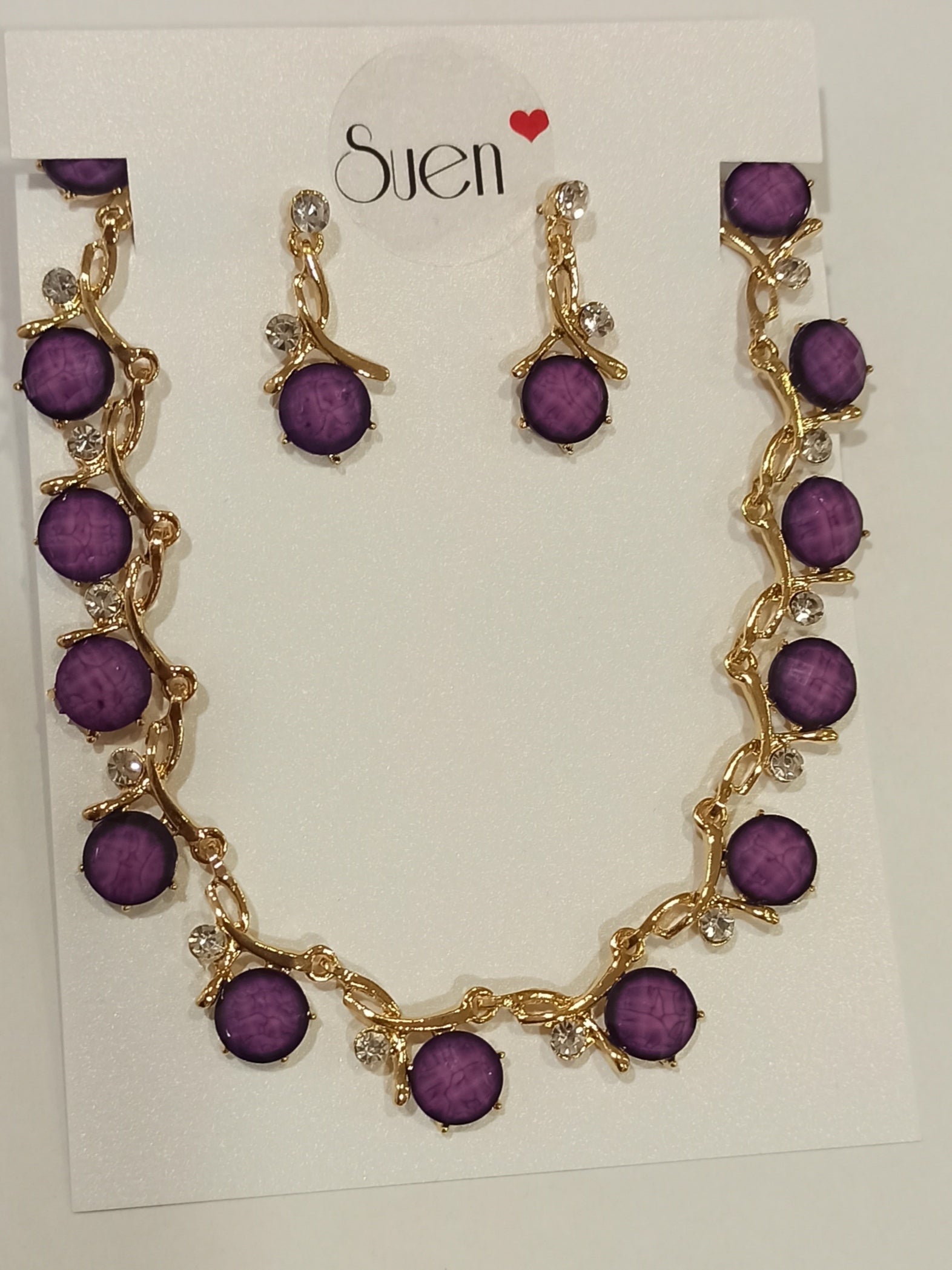 Conjunto de Bisutería Morado - Collar y Pendientes de Fiesta