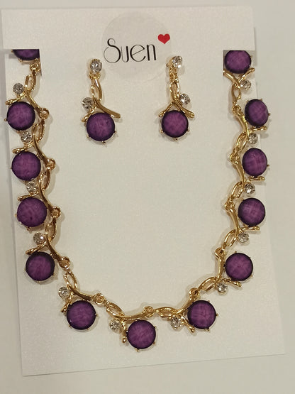 Conjunto de Bisutería Morado - Collar y Pendientes de Fiesta