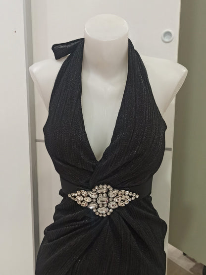 Cinturón negro con pedrería plata