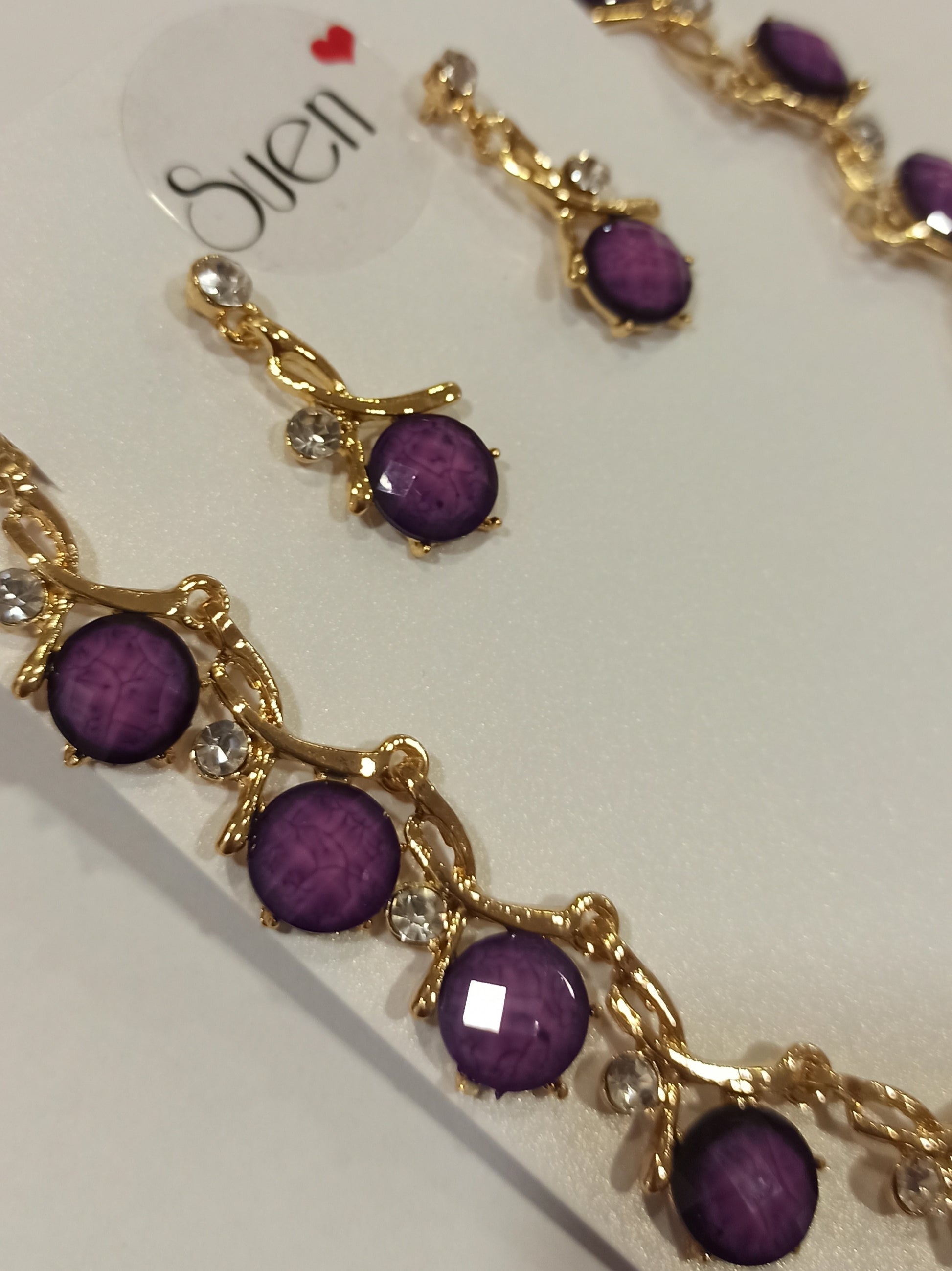Conjunto de Bisutería Morado - Collar y Pendientes de Fiesta
