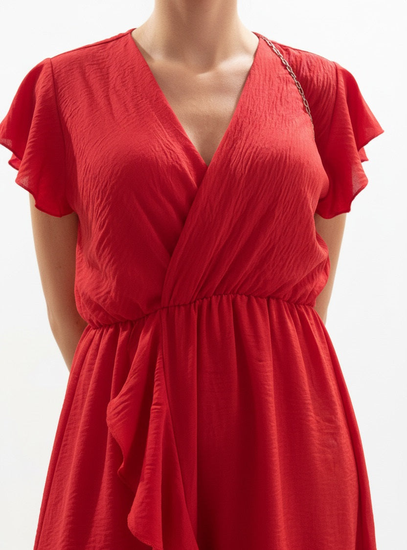 Vestido de Fiesta Corto Arlés - Escote Pico con Volante