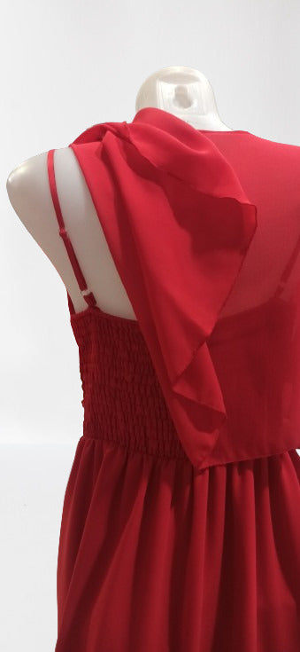 detalle escote Vestido de Fiesta invitada boda largo Talla Grande Encaje en la Cintura rojo