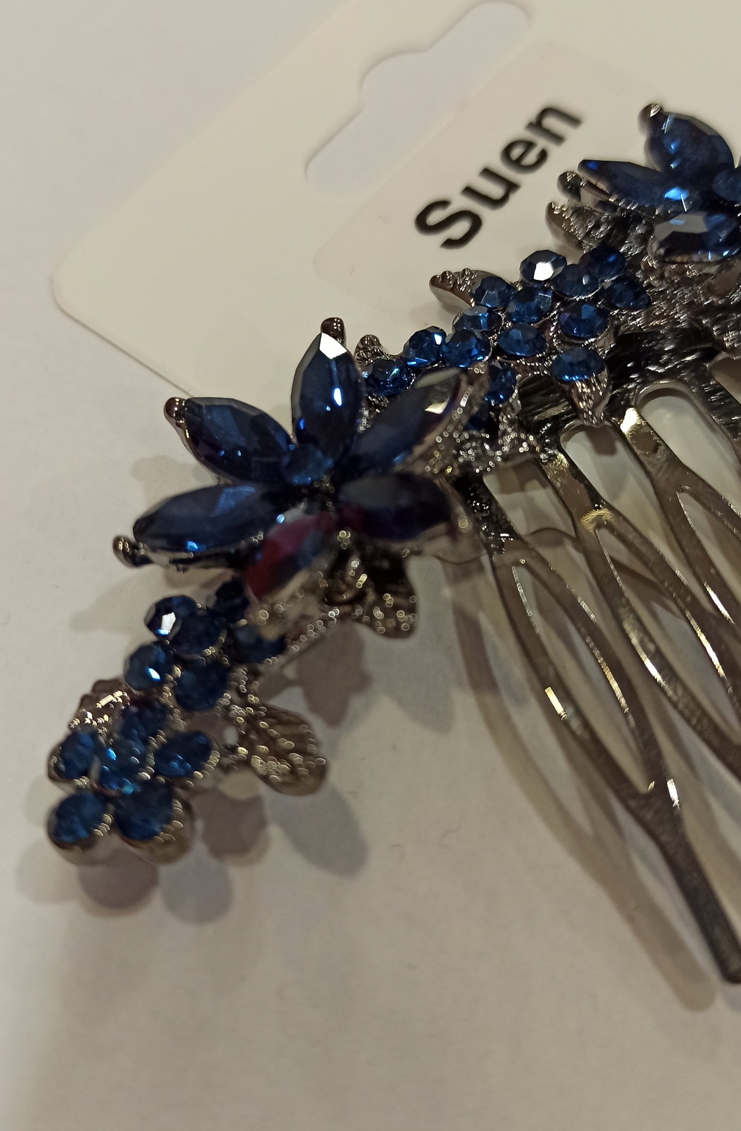 Peineta de Pedrería Azul Marino con Flores Azul marino