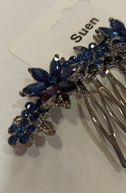 Peineta de Pedrería Azul Marino con Flores Azul marino